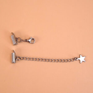 Embouts pour tissage de perles et fermoir avec chaînette d'extension en acier inox argenté