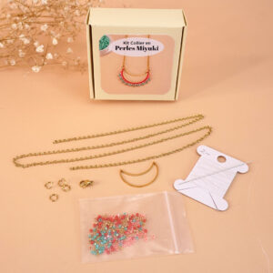 Mini Kit Collier en perles Miyuki - technique herringbone - Corail turquoise doré